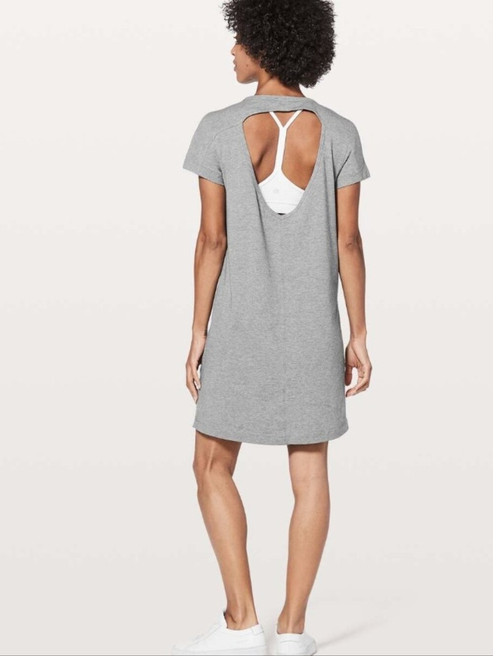 Lululemon Day Tripper Mini Dress. Heathered  Grey. Relaxed Fit. Open Back. S.